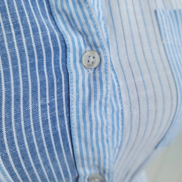 Japna Women's Dress Blue White Striped Sleeveless Elast Waist Shirt Button Sz XS - Picture 4 of 13